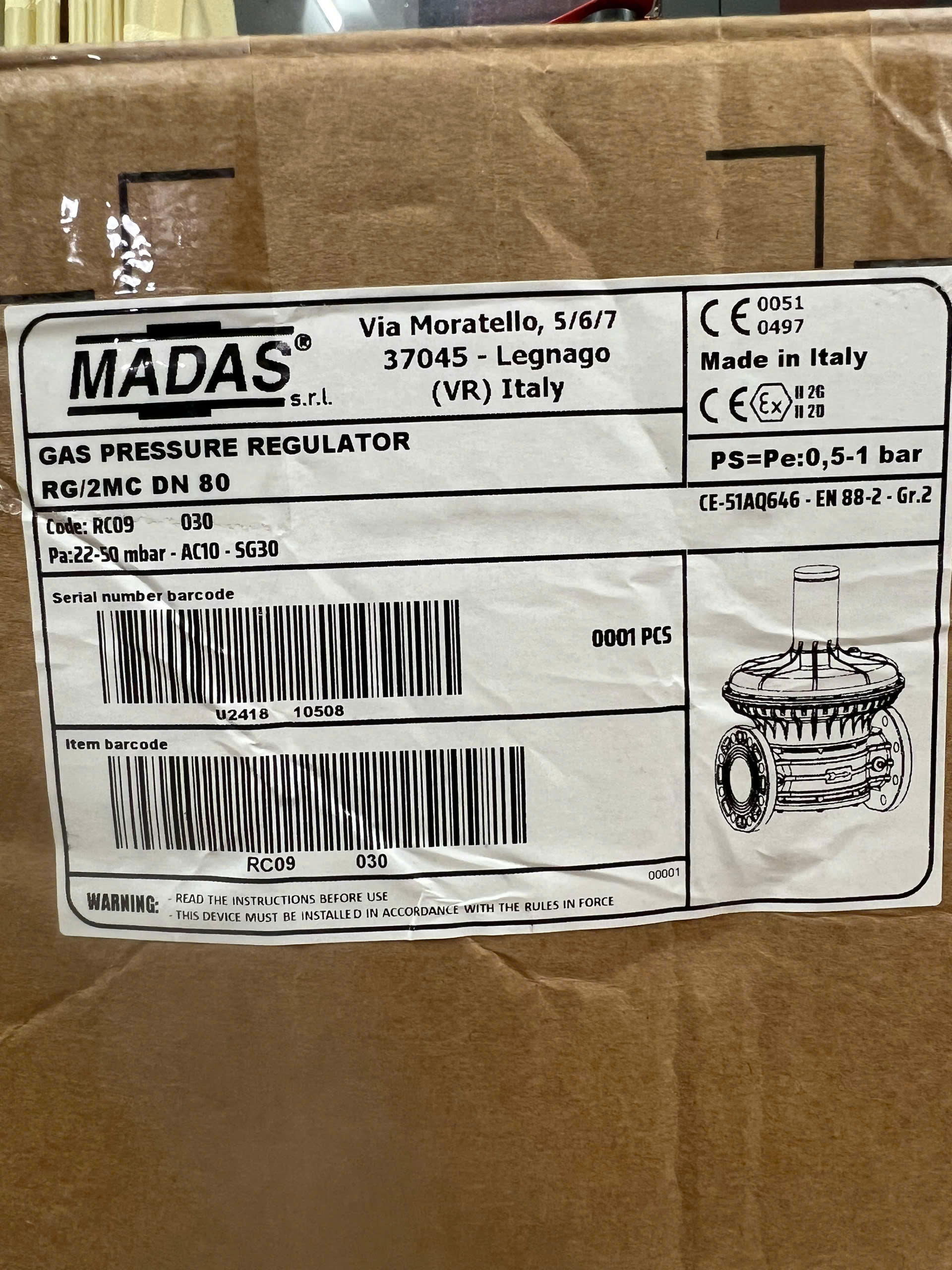 Madas Regulator DN80 mdoel RG/2MC 